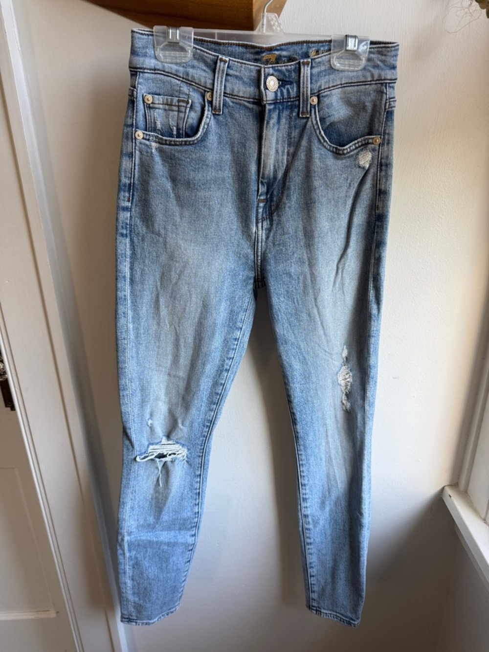 7 For All Mankind High Waist Ankle Skinny Light Blue Distressed Jeans